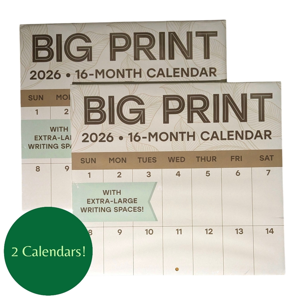2026 CALENDAR BIG PRINT Wall Hanging 16 Month XL Writing Space 11"x10" Lot Of 2